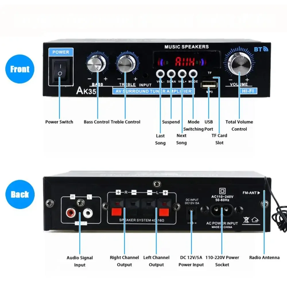 AK35 HiFi 디지털 블루투스 앰프 MP3 채널 2 - Home Cinema Bluetooth 리뷰 및 가격