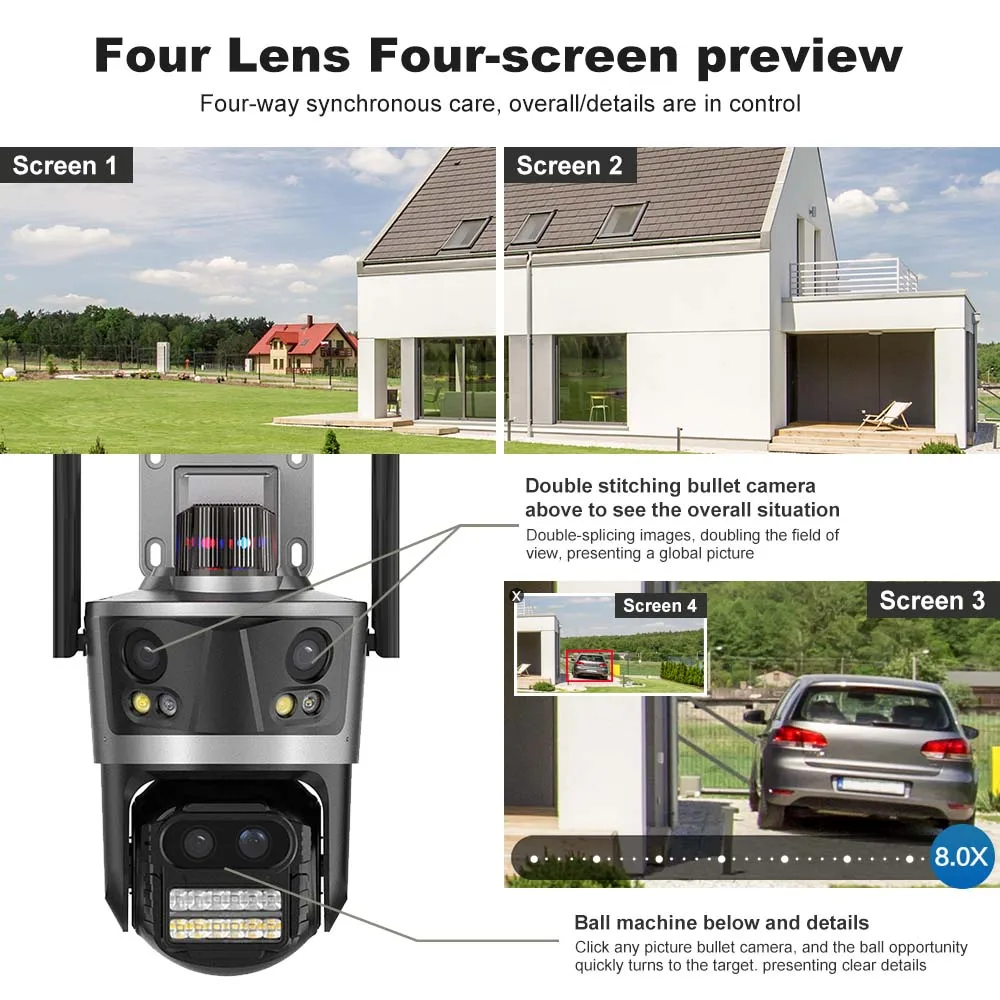 ICsee 보안 카메라 8K 16MP 4개의 렌즈 8X - Home Cinema Outdoor 리뷰 및 가격
